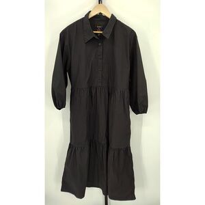 Quince 100% Organic Cotton Poplin Midi Tunic Dress Black Basic Sleeved XL